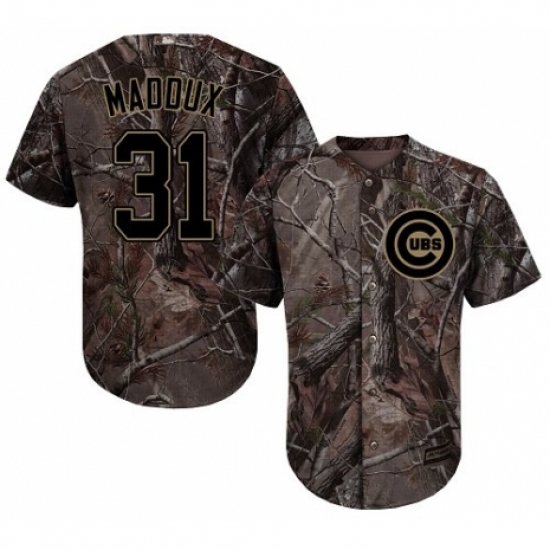 Youth Majestic Chicago Cubs 31 Greg Maddux Authentic Camo Realtree Collection Flex Base MLB Jersey