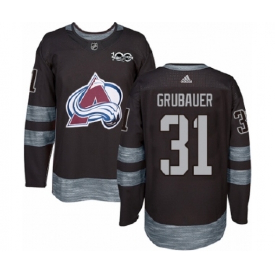 Men's Adidas Colorado Avalanche 31 Philipp Grubauer Authentic Black 1917-2017 100th Anniversary NHL Jersey