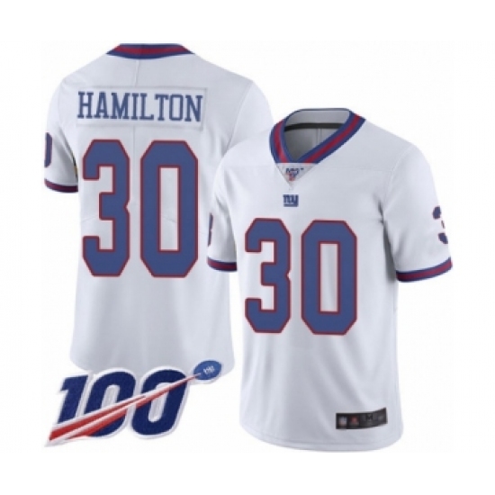 Youth New York Giants 30 Antonio Hamilton Limited White Rush Vapor Untouchable 100th Season Football Jersey