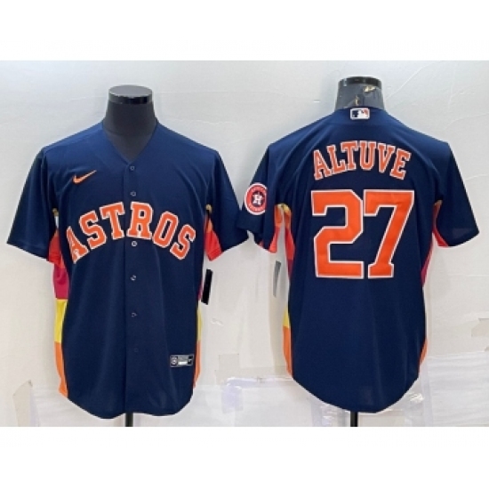 Men's Houston Astros 27 Jose Altuve Navy Blue With Patch Stitched MLB Cool Base Nike Jersey