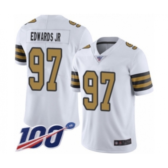 Men's New Orleans Saints 97 Mario Edwards Jr Limited White Rush Vapor Untouchable 100th Season Football Jersey