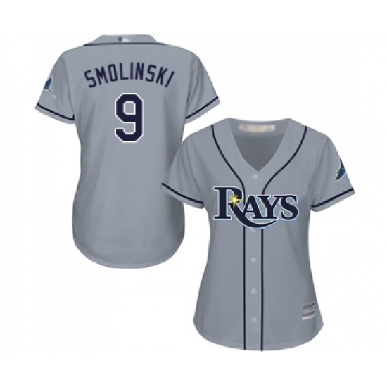 Women's Tampa Bay Rays 9 Jake Smolinski Replica Grey Road Cool Base Baseball Jersey