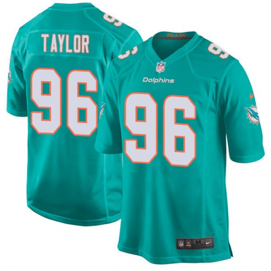 Men's Nike Miami Dolphins 96 Vincent Taylor Game Aqua Green Team Color NFL Jersey