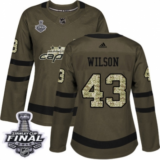 Women's Adidas Washington Capitals 43 Tom Wilson Authentic Green Salute to Service 2018 Stanley Cup Final NHL Jersey