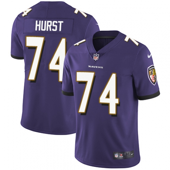 Men's Nike Baltimore Ravens 74 James Hurst Purple Team Color Vapor Untouchable Limited Player NFL Jersey