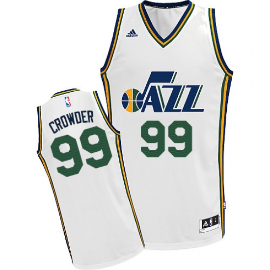 Men's Adidas Utah Jazz 99 Jae Crowder Swingman White Home NBA Jersey