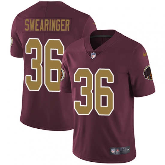 Youth Nike Washington Redskins 36 D.J. Swearinger Burgundy Red/Gold Number Alternate 80TH Anniversary Vapor Untouchable Limited Player NFL Jersey