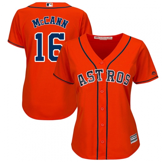 Women's Majestic Houston Astros 16 Brian McCann Authentic Orange Alternate Cool Base MLB Jersey