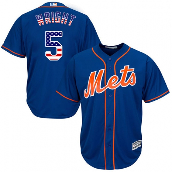 Men's Majestic New York Mets 5 David Wright Authentic Royal Blue USA Flag Fashion MLB Jersey