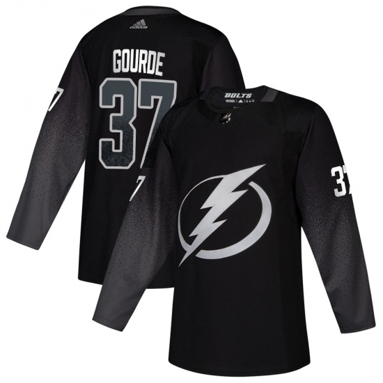 Men's Tampa Bay Lightning 37 Yanni Gourde adidas Alternate Authentic Player Jersey Black