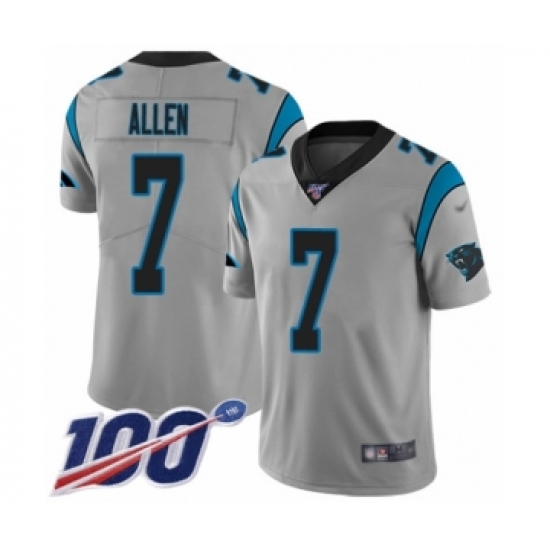 Youth Carolina Panthers 7 Kyle Allen Silver Inverted Legend Limited 100th Season Football Jersey