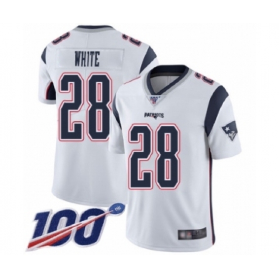 Men's New England Patriots 28 James White Vapor Untouchable Limited Player 100th Season Football Jersey