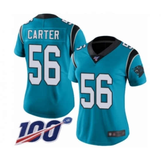 Women's Carolina Panthers 56 Jermaine Carter Blue Alternate Vapor Untouchable Limited Player 100th Season Football Jersey