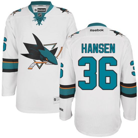 Men's Reebok San Jose Sharks 36 Jannik Hansen Authentic White Away NHL Jersey