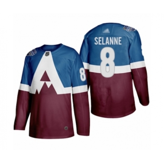 Youth Colorado Avalanche 8 Teemu Selanne Authentic Burgundy Blue 2020 Stadium Series Hockey Jersey