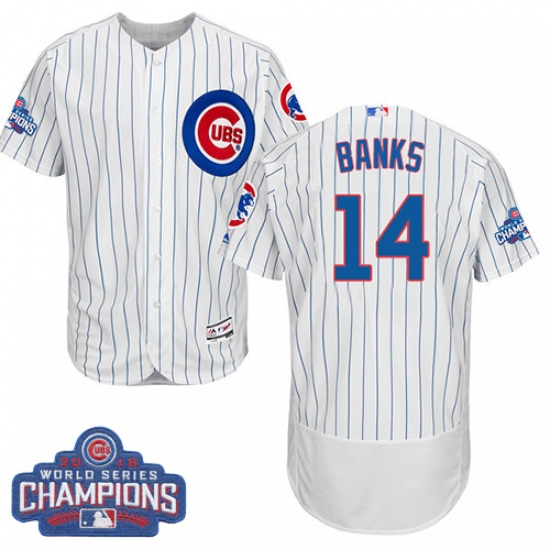 Men's Majestic Chicago Cubs 14 Ernie Banks White 2016 World Series Champions Flexbase Authentic Collection MLB Jersey