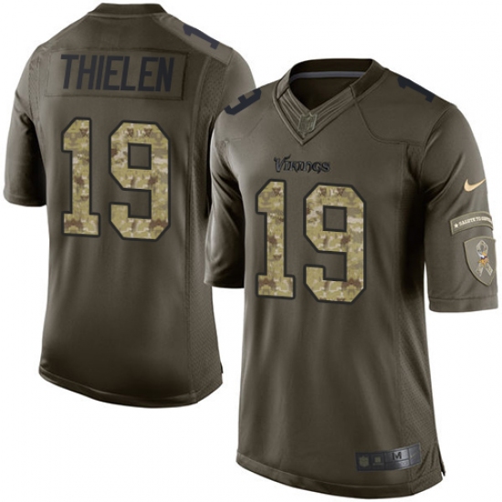 Men's Nike Minnesota Vikings 19 Adam Thielen Elite Green Salute to Service NFL Jersey