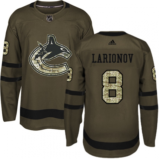 Men's Adidas Vancouver Canucks 8 Igor Larionov Premier Green Salute to Service NHL Jersey