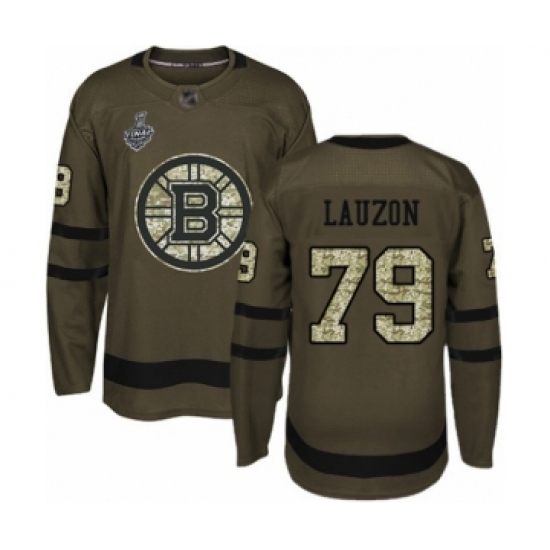 Youth Boston Bruins 79 Jeremy Lauzon Authentic Green Salute to Service 2019 Stanley Cup Final Bound Hockey Jersey