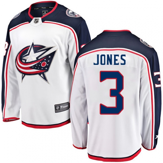 Men's Columbus Blue Jackets 3 Seth Jones Fanatics Branded White Away Breakaway NHL Jersey