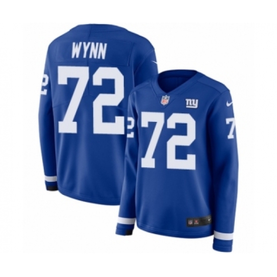 Women's Nike New York Giants 72 Kerry Wynn Limited Royal Blue Therma Long Sleeve NFL Jersey