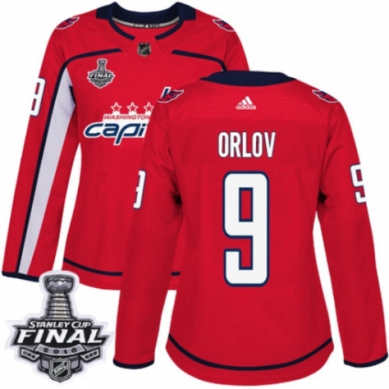 Women's Adidas Washington Capitals 9 Dmitry Orlov Authentic Red Home 2018 Stanley Cup Final NHL Jersey