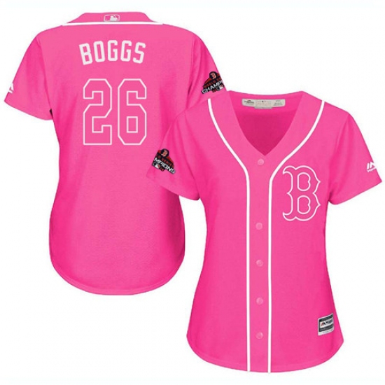 Women's Majestic Boston Red Sox 26 Wade Boggs Authentic Pink Fashion 2018 World Series Champions MLB Jersey