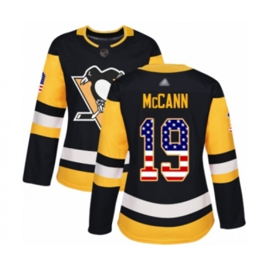 Women's Pittsburgh Penguins 19 Jared McCann Authentic Black USA Flag Fashion Hockey Jersey