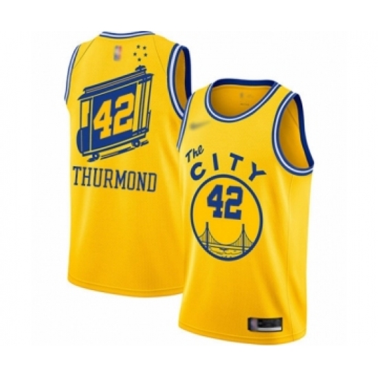 Women's Golden State Warriors 42 Nate Thurmond Swingman Gold Hardwood Classics Basketball Jersey - The City Classic Edition