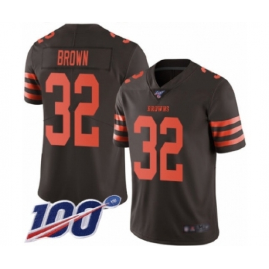 Men's Cleveland Browns 32 Jim Brown Limited Brown Rush Vapor Untouchable 100th Season Football Jersey