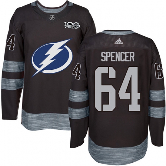 Men's Adidas Tampa Bay Lightning 64 Matthew Spencer Authentic Black 1917-2017 100th Anniversary NHL Jersey