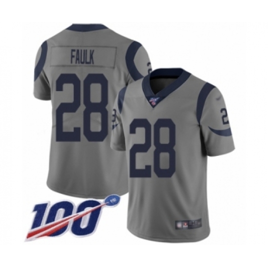 Youth Los Angeles Rams 28 Marshall Faulk Limited Gray Inverted Legend 100th Season Football Jersey