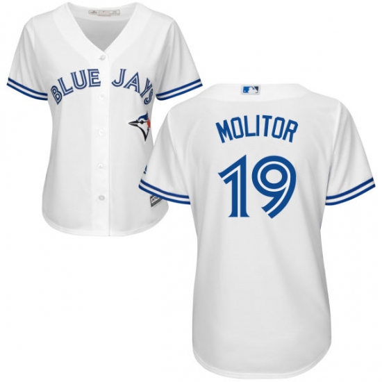 Women's Majestic Toronto Blue Jays 19 Paul Molitor Replica White Home MLB Jersey