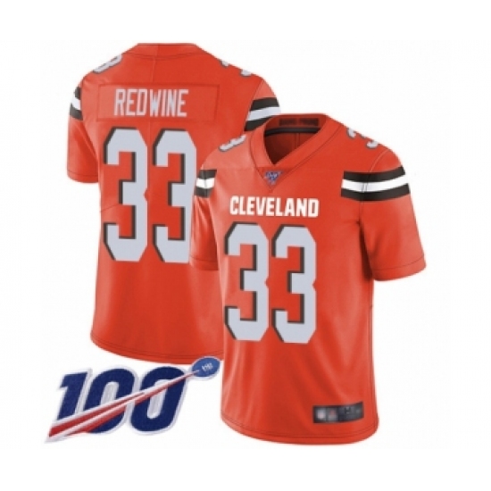 Men's Cleveland Browns 33 Sheldrick Redwine Orange Alternate Vapor Untouchable Limited Player 100th Season Football Jersey