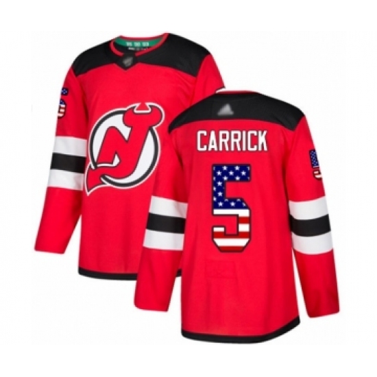 Men's New Jersey Devils 5 Connor Carrick Authentic Red USA Flag Fashion Hockey Jersey