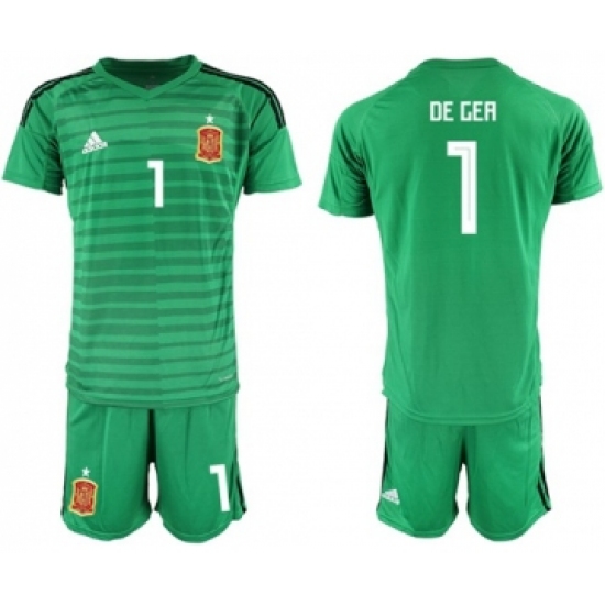 Spain 1 De Gea Green Goalkeeper Soccer Country Jersey