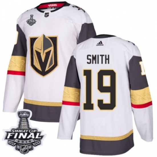 Men's Adidas Vegas Golden Knights 19 Reilly Smith Authentic White Away 2018 Stanley Cup Final NHL Jersey