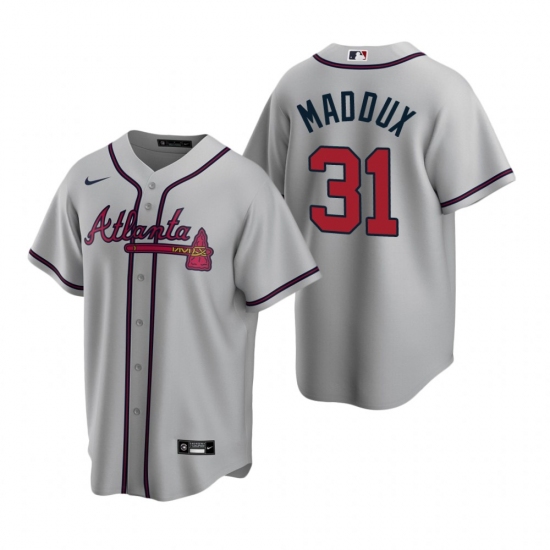 Men's Nike Atlanta Braves 31 Greg Maddux Gray Road Stitched Baseball Jersey