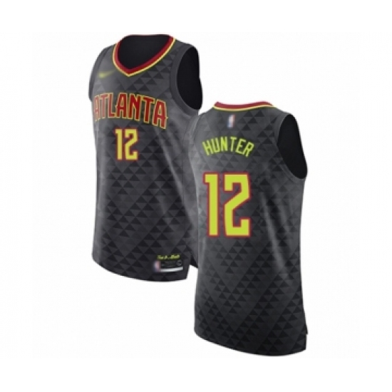 Men's Atlanta Hawks 12 De'Andre Hunter Authentic Black Basketball Jersey - Icon Edition