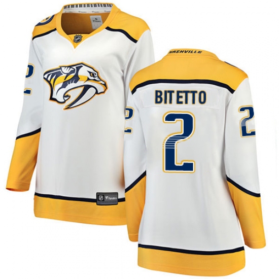 Women's Nashville Predators 2 Anthony Bitetto Fanatics Branded White Away Breakaway NHL Jersey