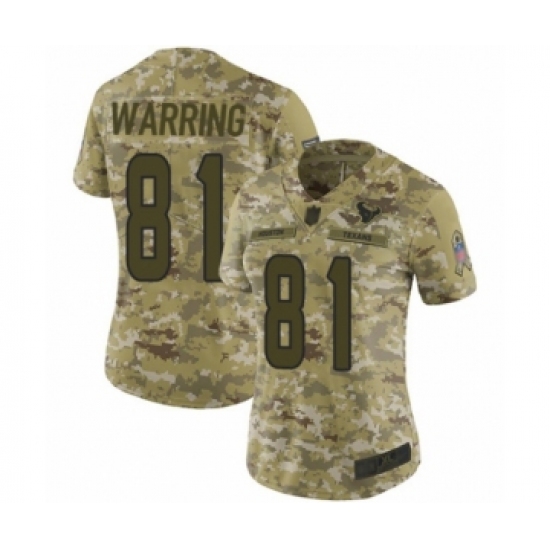 Women's Houston Texans 81 Kahale Warring Limited Camo 2018 Salute to Service Football Jersey