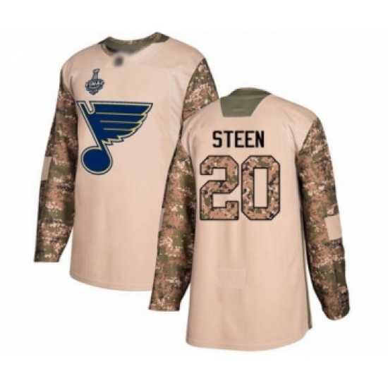 Youth St. Louis Blues 20 Alexander Steen Authentic Camo Veterans Day Practice 2019 Stanley Cup Final Bound Hockey Jersey