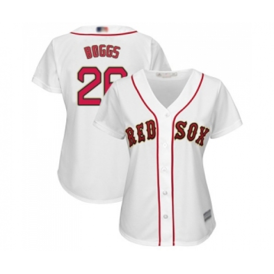 Women's Boston Red Sox 26 Wade Boggs Authentic White 2019 Gold Program Cool Base Baseball Jersey