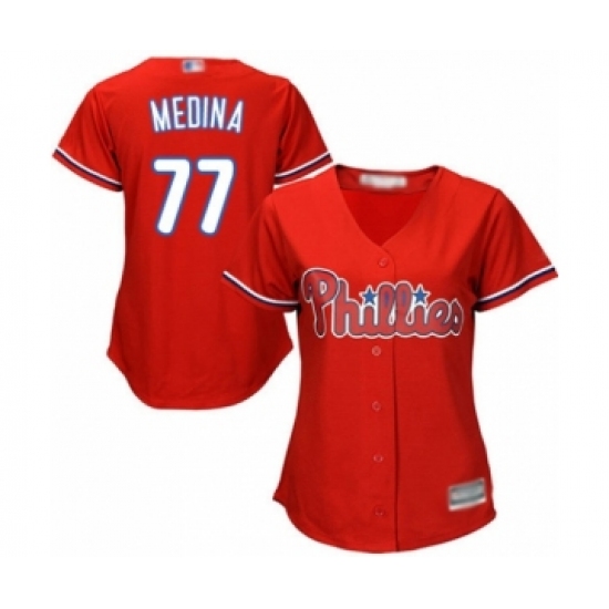 Women's Philadelphia Phillies 77 Adonis Medina Authentic Red Alternate Cool Base Baseball Player Jersey