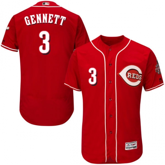 Men's Majestic Cincinnati Reds 3 Scooter Gennett Red Alternate Flex Base Authentic Collection MLB Jersey