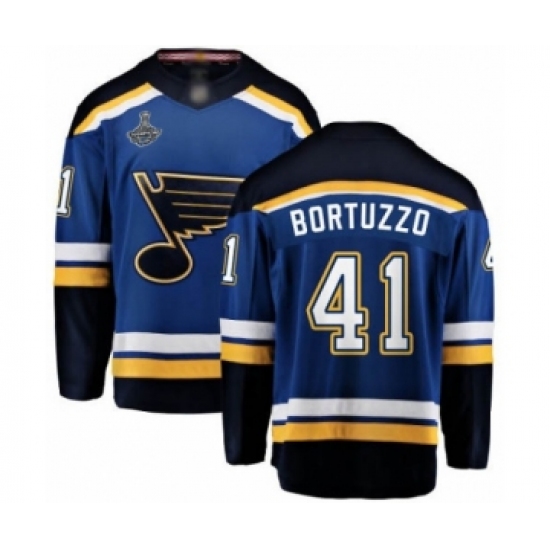 Youth St. Louis Blues 41 Robert Bortuzzo Fanatics Branded Royal Blue Home Breakaway 2019 Stanley Cup Champions Hockey Jersey