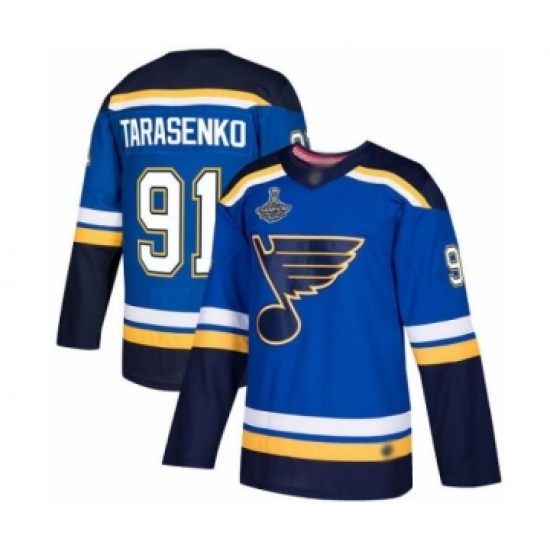 Men's St. Louis Blues 91 Vladimir Tarasenko Authentic Royal Blue Home 2019 Stanley Cup Champions Hockey Jersey