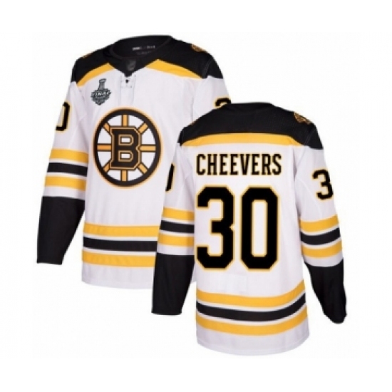 Men's Boston Bruins 30 Gerry Cheevers Authentic White Away 2019 Stanley Cup Final Bound Hockey Jersey