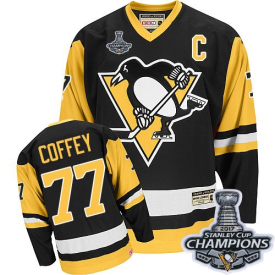 Men's CCM Pittsburgh Penguins 77 Paul Coffey Premier Black Throwback 2017 Stanley Cup Champions NHL Jersey