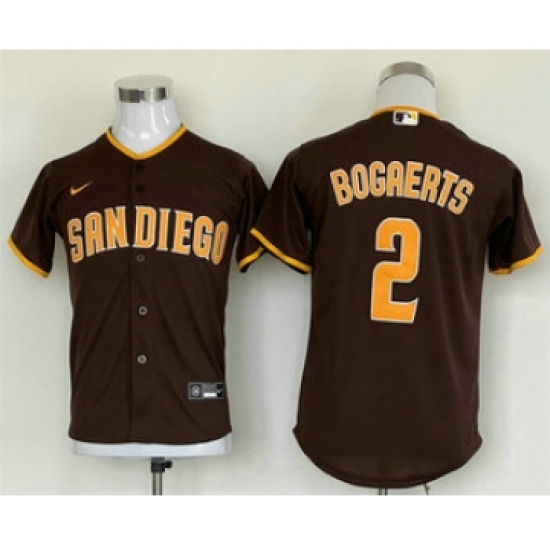Youth San Diego Padres 2 Xander Bogaerts Brown Cool Base Stitched Baseball Jersey